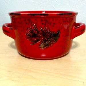 Teleflora Oven to table serving dish deep red has some brown accents